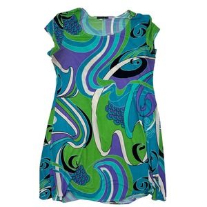 Tiana B Blue Green Capped Sleeve Dress